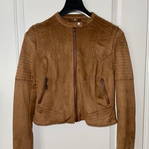 Faux suede brown moto motorcycle style jacket